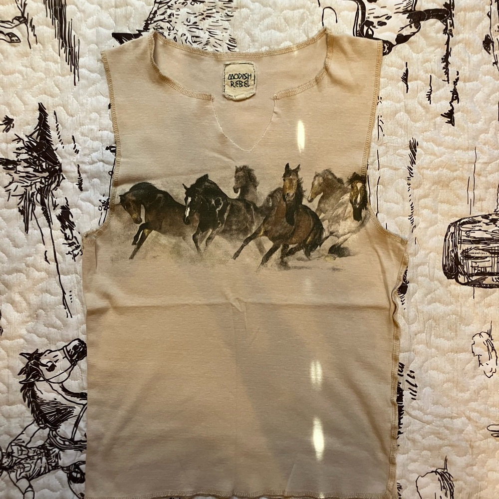 Wild Horse Print Beige Tank Top